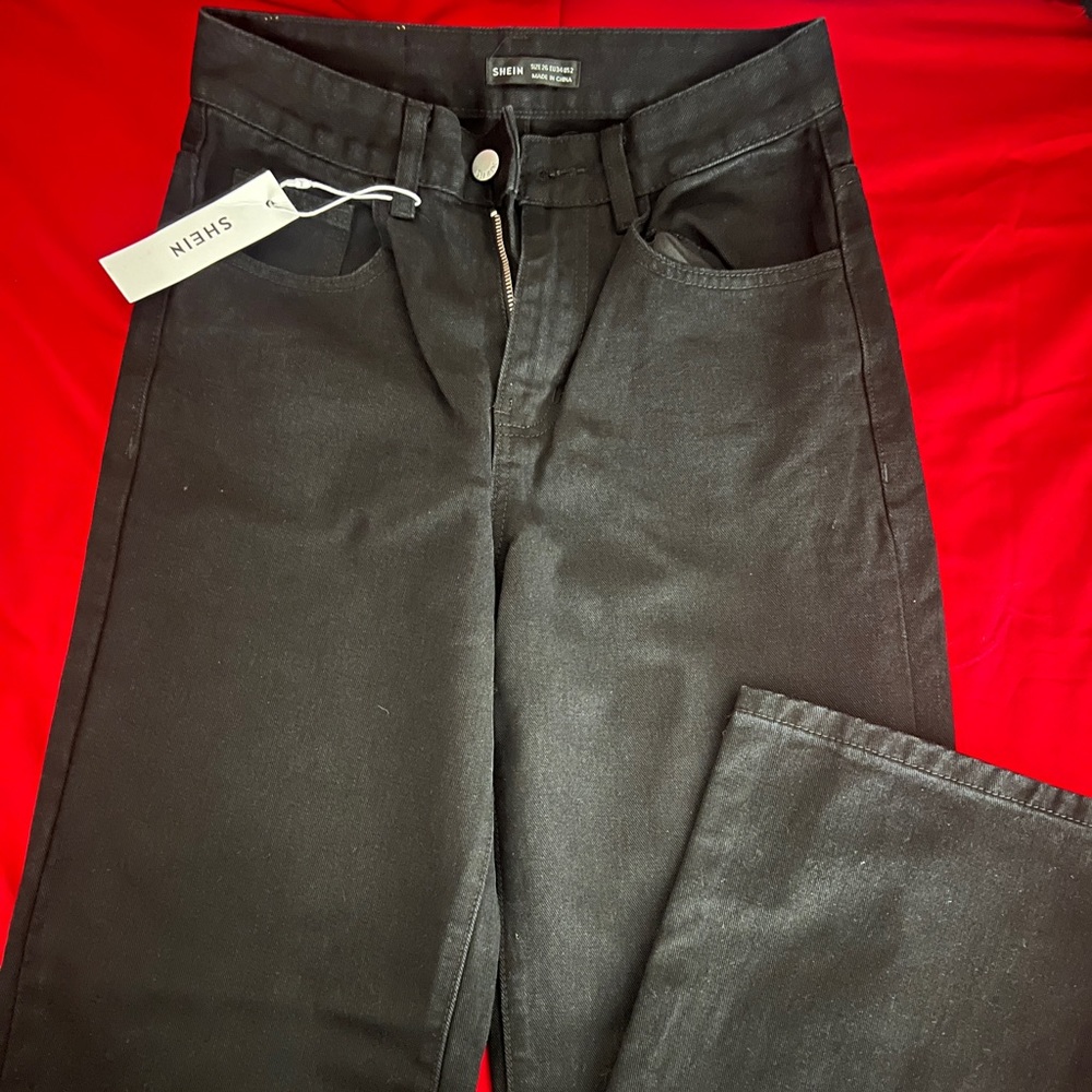High rise wide leg black jeans